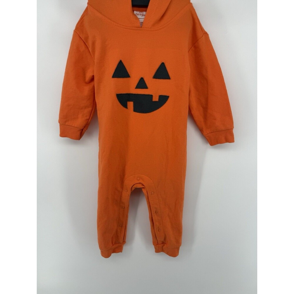 NEW Baby Halloween Pumpkin Hooded Romper - Cat & Jack Orange Size 12 Months